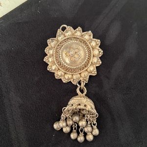 Unmarked Tribal Indian Vintage Silver brooch pendant bells